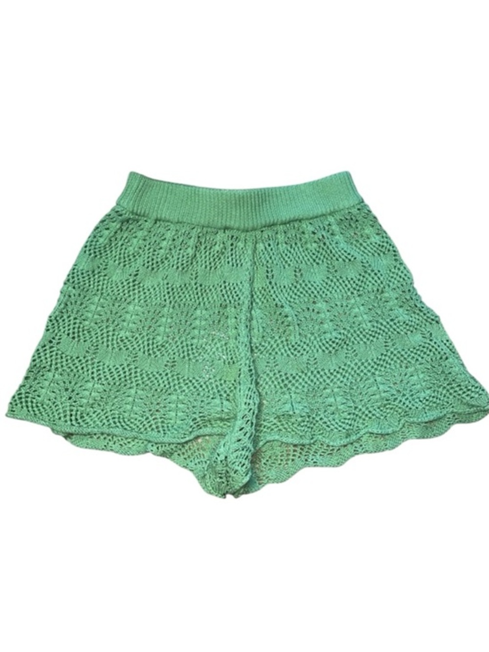 Princess Polly Cotton Green Crochet Knit Shorts XS/Small